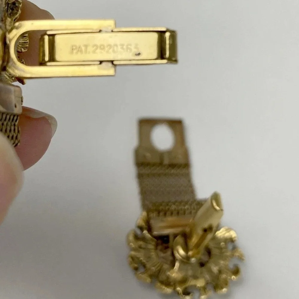 Vintage‎ Estate Mesh Wrap Shirt Gold Cufflinks Pat.2920363 fabric initial B